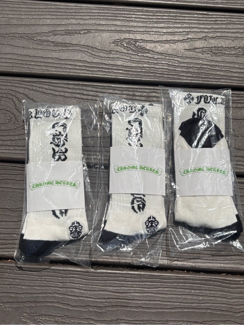 Chrome Hearts White Socks with Black Accents - Pack of 3